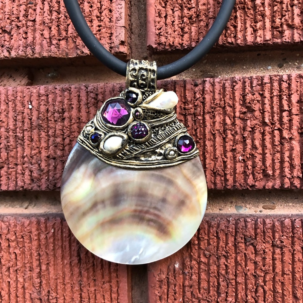 Oyster Shell Choker, Mother Of Pearl Pendant, Artisan  Made Signed, Statement